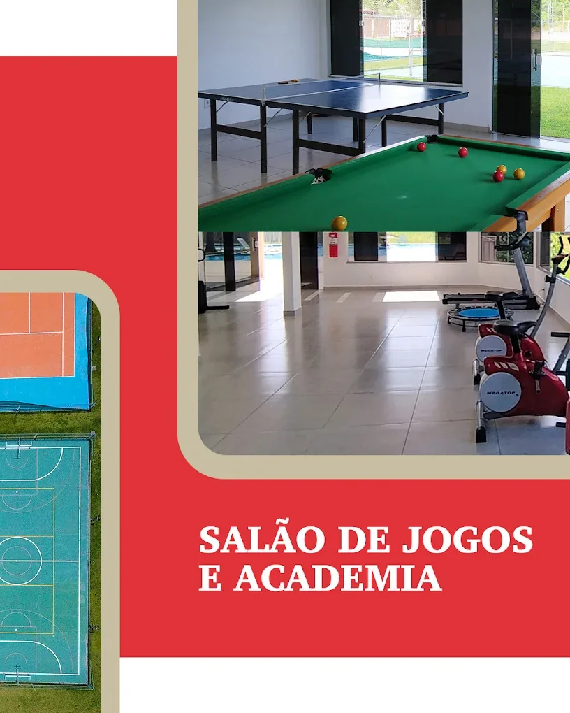 Salão de jogos e academia do Condomínio Dom Village